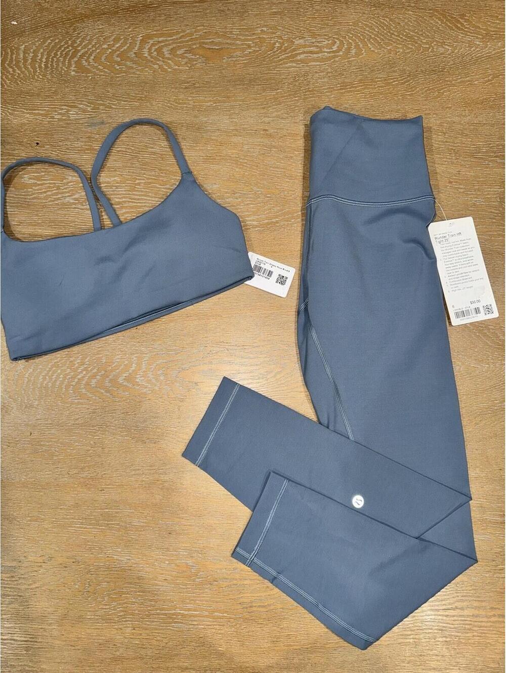 NWT Lululemon Wunder Train HR Tight Strappy Racer Bra Set SIZE 6 Steel Blue